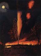 James Hamilton Burning Oil Well at Night painting